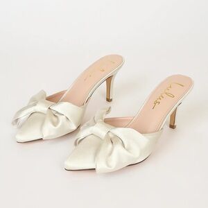 Lulus Lyle Ivory Satin Pointed-Toe Mules